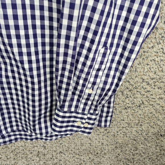 Chaps Shirt Mens 16 34/3 Blue Button Up Gingham Check Non Iron Cotton Casual - Picture 2 of 7